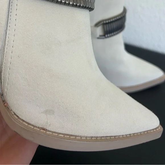 DKNY 8.5M Off White Tizz Embellished Pointed Toe Ankle Booties WESTERN SUEDE - Picture 9 of 15